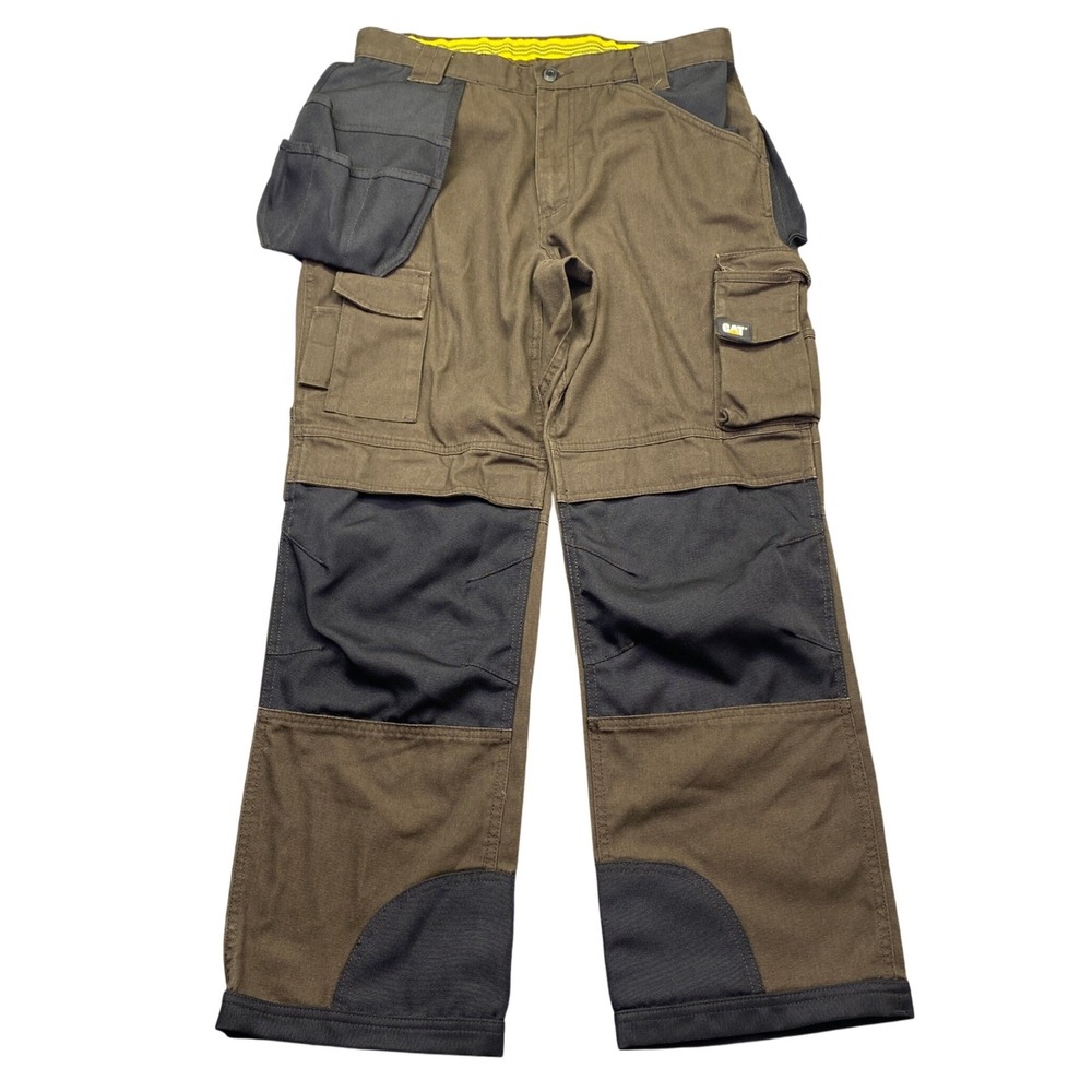 CAT Caterpillar Workwear Trademark Pants Men Sz 32 Brown Utility Reinforced Knee